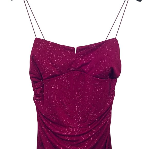 VTG 90s Y2K City Triangles Fusha Midi Rauched Sparkle Dress L Fairy High Low - Picture 2 of 16